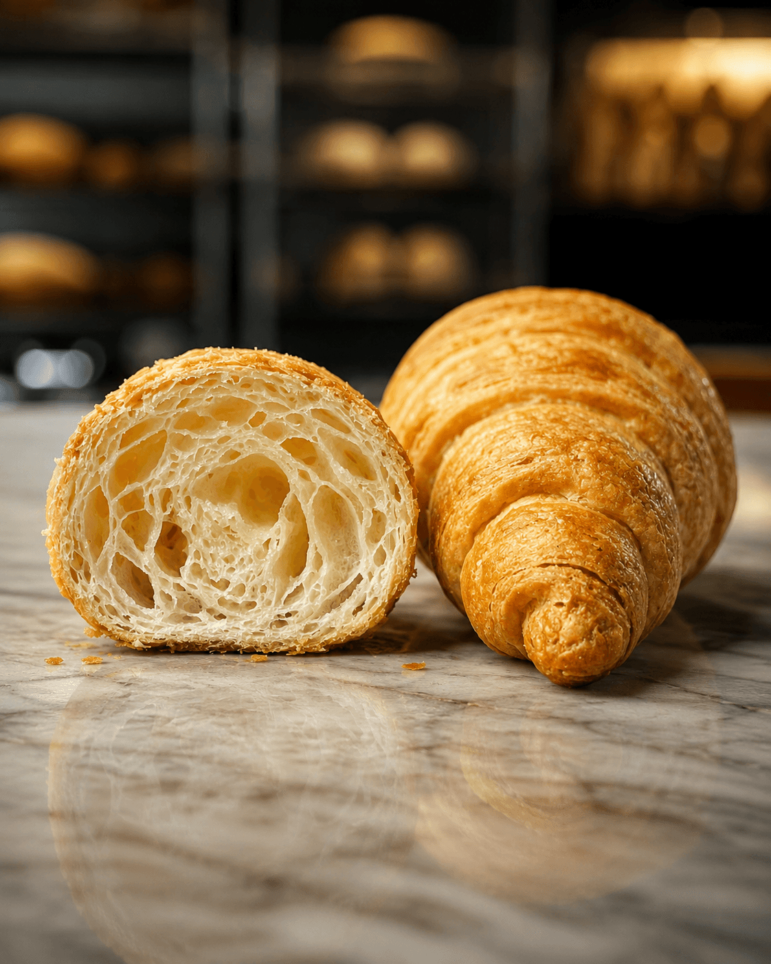 Croissant TERA tagliato a metà: la sfogliatura interna